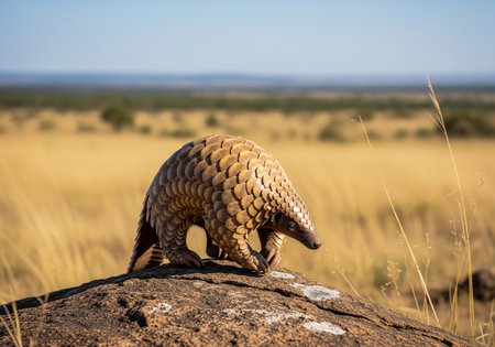 Armadillo standing on a rock in the Chobe National Park, Botswana.の素材