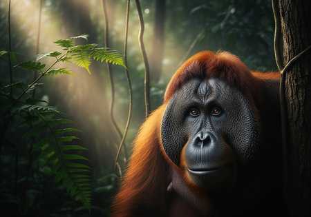 Orangutan in the rainforest. Portrait of a wild animal.の素材