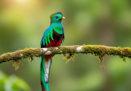 Colorful Quetzal bird perching on a branch in Ecuadorの素材