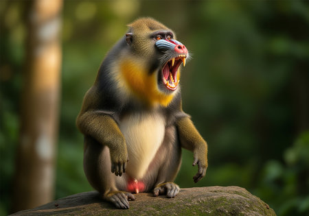 Mandrill (Mandrillus sphinx) with open mouthの素材
