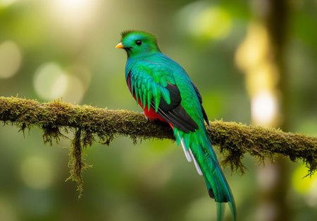 Tropical green and red bird in the rainforest of Costa Ricaの素材