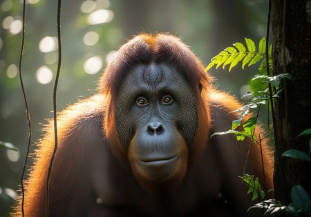Orangutan in the rainforest of Sumatra, Indonesia.の素材