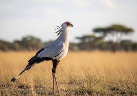 Secretary bird in Serengeti National Park, Tanzania, Africaの素材