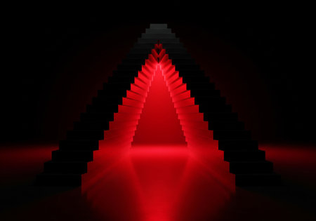 Abstract red stairs on a dark background. 3d rendering. Computer digital drawing.の素材