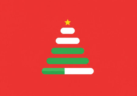 Christmas tree icon on red background. Flat design. Vector illustration.の素材