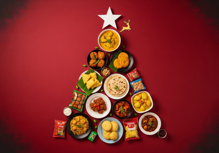 Indian Traditional Dussehra or Navratri food in a Christmas tree shapeの素材