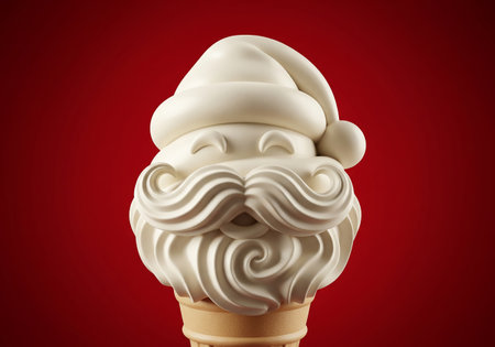 Ice cream with Santa Claus face on red background. 3d illustrationの素材