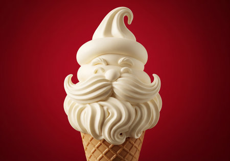 Ice cream cone with santa claus face on a red backgroundの素材