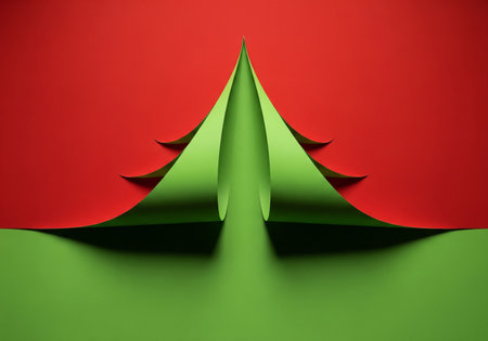 Abstract christmas tree made of paper on red background. 3d illustrationの素材