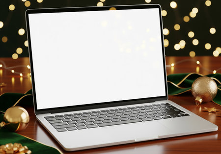 Laptop with blank screen on the table. 3d rendering.の素材