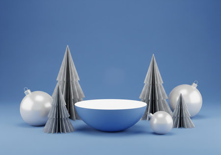 3d render of christmas ornaments on blue background.の素材