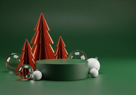 3d render of christmas abstract background with podium and balls.の素材