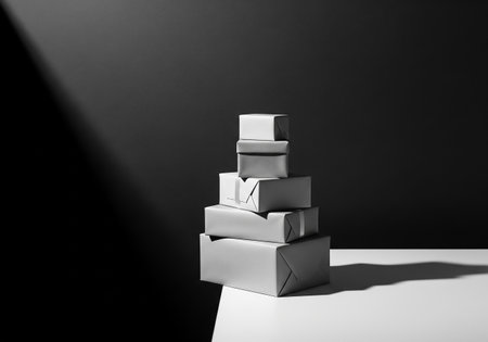 Pile of white boxes on a black background. 3d renderingの素材