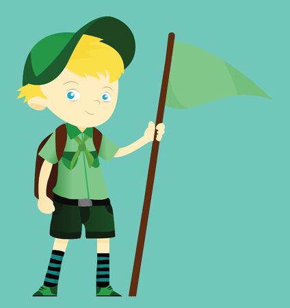 Little boy scout holding a flagのイラスト素材