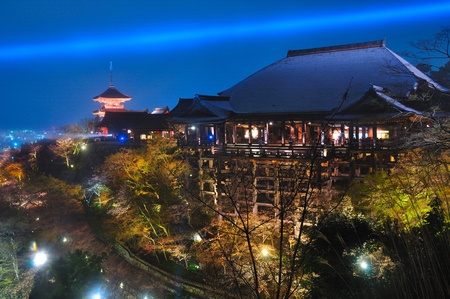 Lighting of Kiyomizu temple in Japanの写真素材