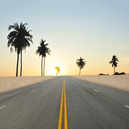 Road and the sunset skyの写真素材