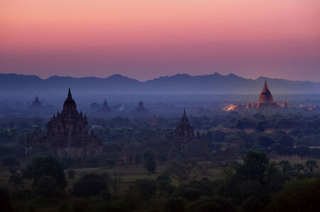 Sunrise over temples of Bagan in Myanmarの写真素材