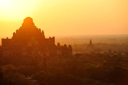 Sunrise over temples of Bagan in Myanmarの写真素材
