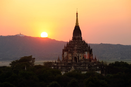 Sunrise over temples of Bagan in Myanmarの写真素材