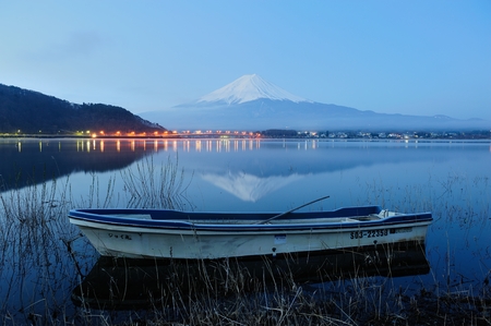 Mt Fuji in the early morning with reflection on the lake kawaguchikoのeditorial素材