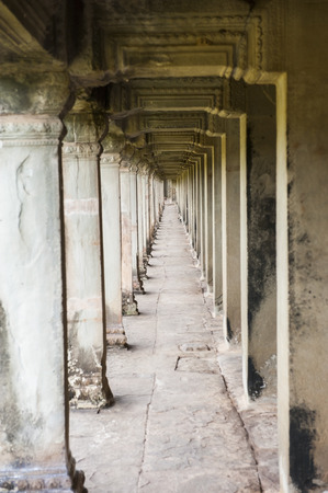Ancient corridor at Angkor Wat in Siem Reap, Cambodiaのeditorial素材