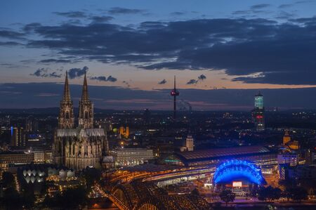 Bridge and the Dom of Cologne at night. Cologne, Germanyの写真素材