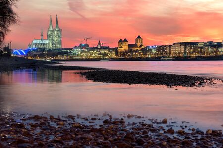Bridge and the Dom of Cologne at night. Cologne, Germanyの写真素材