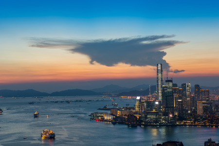 Sunset view on Braemar Hill. A destination viewpoint to observe Victoria Harbour.
