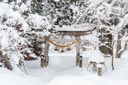 Historic Village of Shirakawago in winterの写真素材
