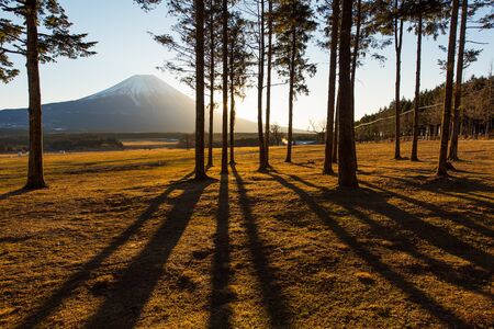 Sunrise at Mt.fuji ground field in winterの写真素材
