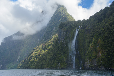 landscape of high mountain glacier at milford sound, New Zealandの写真素材