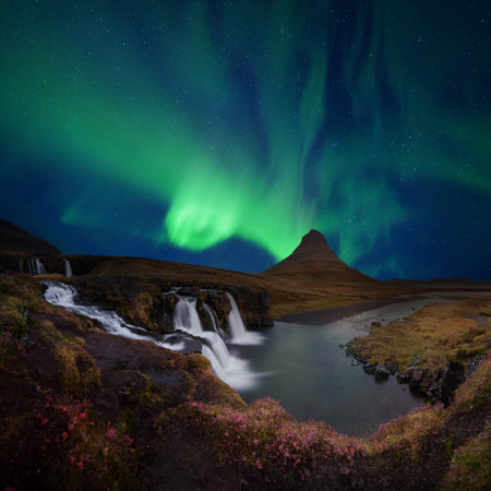 Northern Light, Aurora borealis at Kirkjufell in Icelandの写真素材