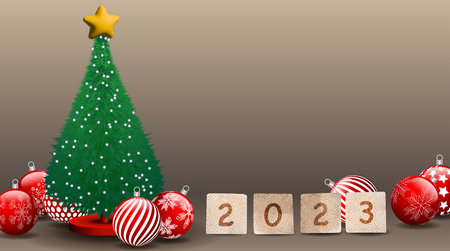 Christmas tree and wooden box happy new year