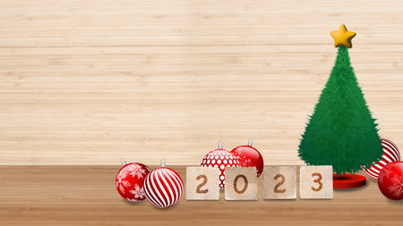 Christmas tree and wooden box happy new year