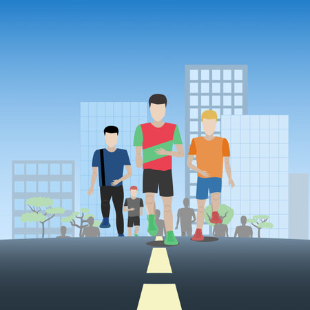 Group of people run on the roadのイラスト素材