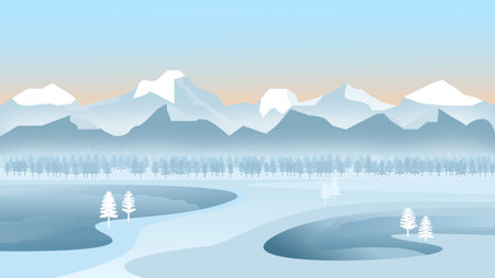 winter landscape with mountainsのイラスト素材