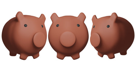Red piggy bank on white backgroundの写真素材