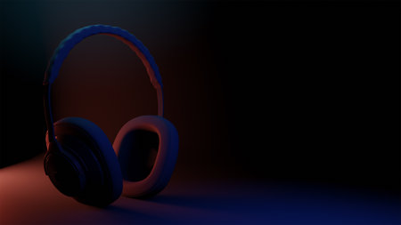 3D Headphone with studio lighting set  upの写真素材