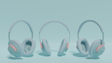 3D Headphone with studio lighting set  upの写真素材