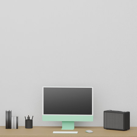 On the working table create from 3D reder programの写真素材