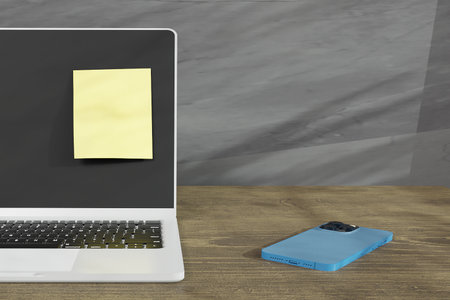 Paper note on the working table create from 3D reder programの写真素材