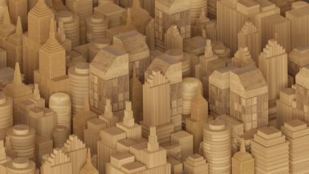 3D render wooden cityscape conceptの写真素材