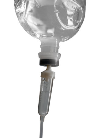 hospital saline solution tube injection isolate on whiteの写真素材