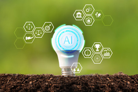 Light bulb and AI icon, symbolizing the bright light of AI technology in business.の写真素材