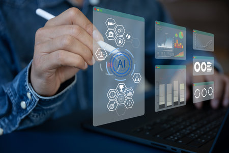 The Business man work with digital data floating on screen, show concept business growth.
