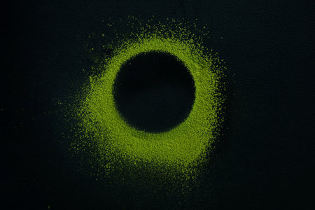 Matcha green tea on a dark background, shot in still life style.の写真素材