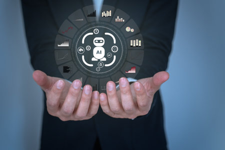 Business man using AI robots to help analyze and increase efficiency in business