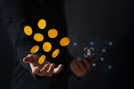 The business man work to seek benefit revenue growth floating on screen