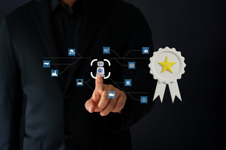 Business man using AI robots to help analyze and increase efficiency in business