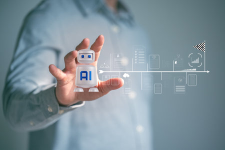 Business man using AI robots to help analyze and increase efficiency in business